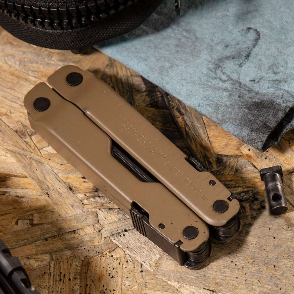 Coyote Tan Super Tool 300M on work bench