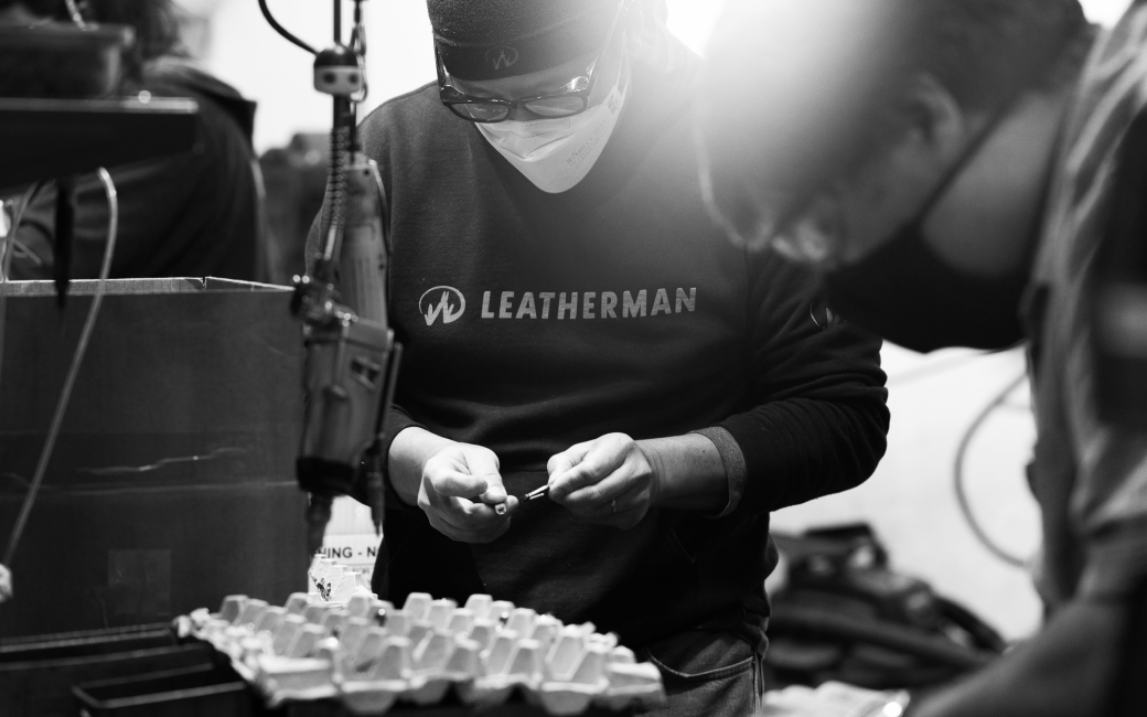 leatherman worker assembling a multi-tool